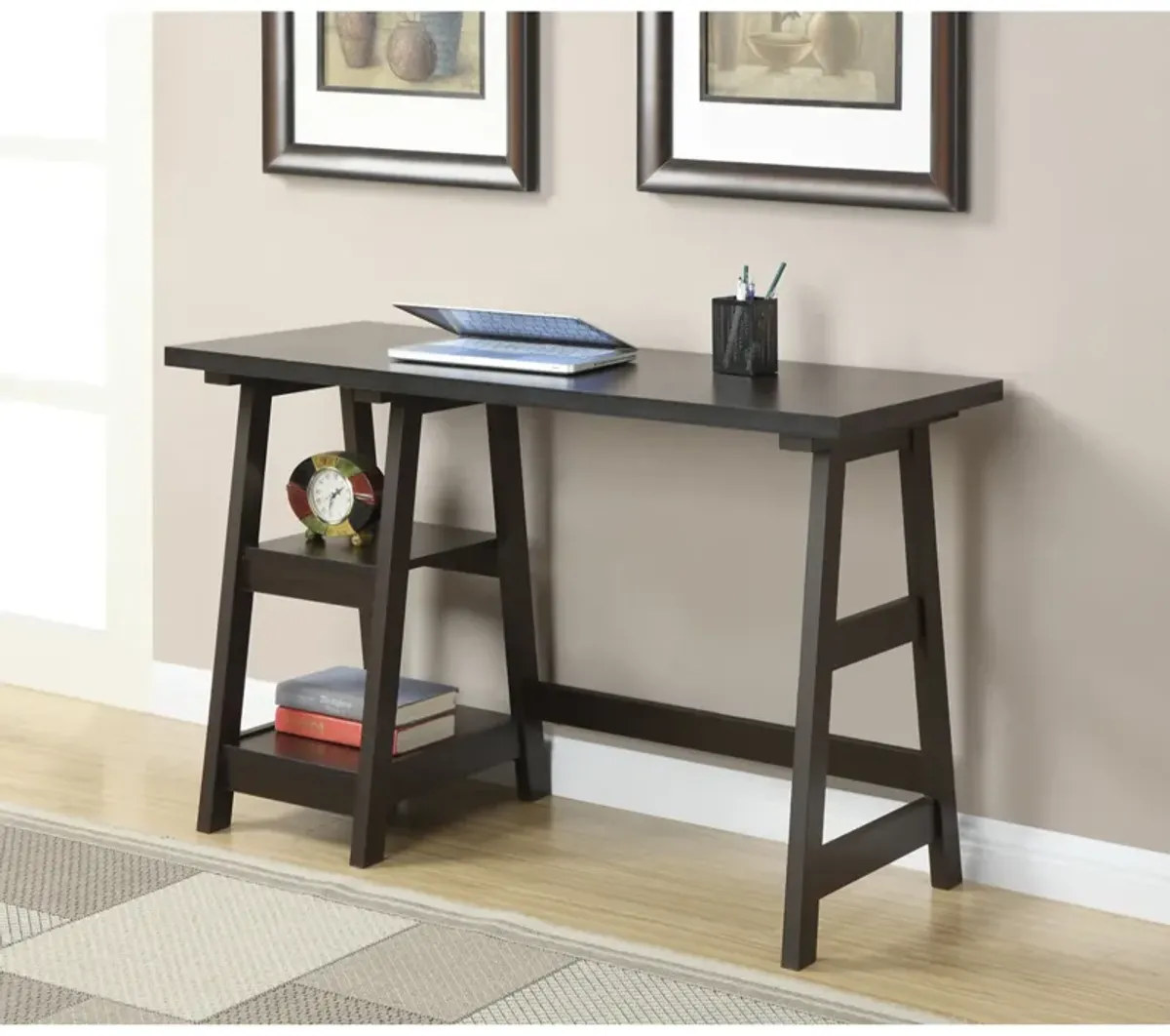 Convenience Concepts Designs2Go Trestle Desk with Shelves