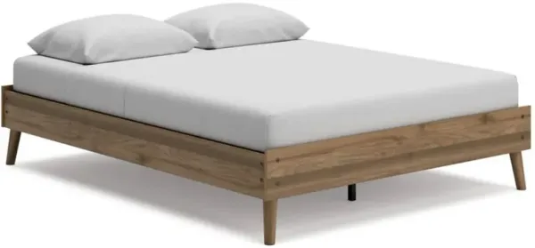 Ako Queen Size Platform Bed, Low Profile, Footboard, Honey Brown Finish - Benzara