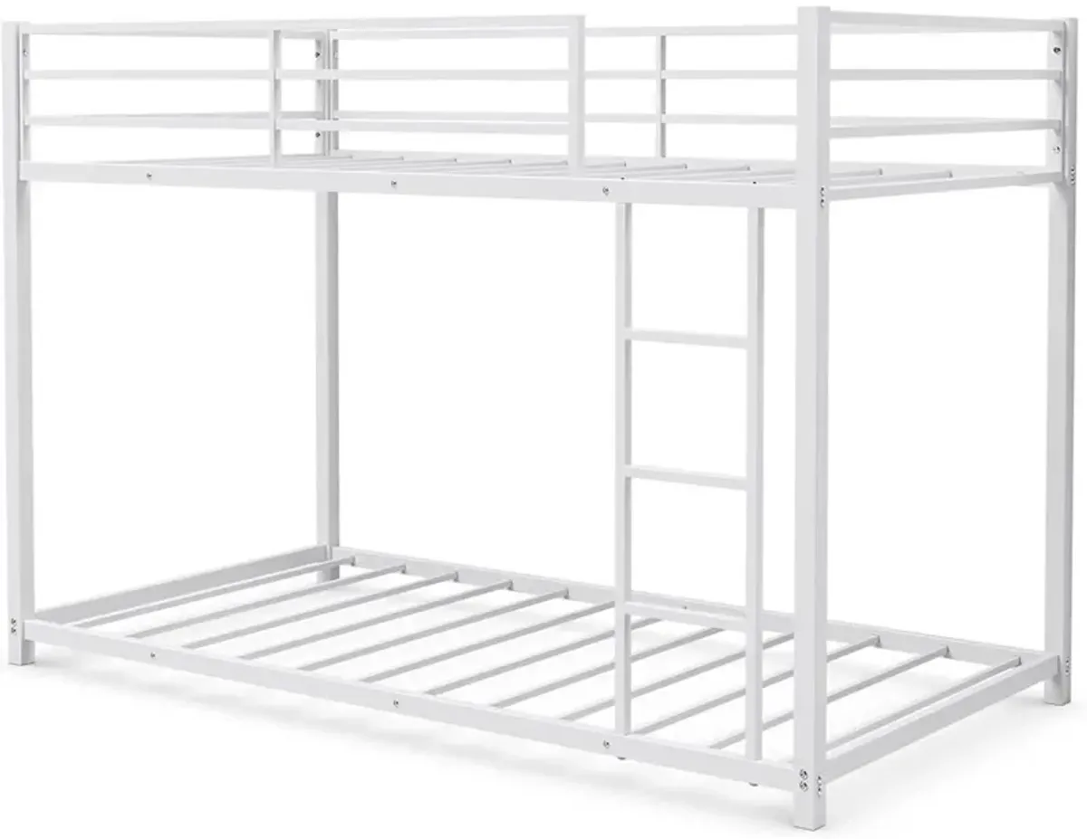 QuikFurn Twin over Twin Low Profile Modern Bunk Bed Frame in White Metal Finish