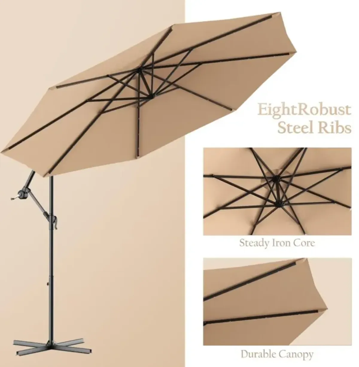 Hivvago 10 Feet Patio Umbrella with Crank and Solar LED Lights