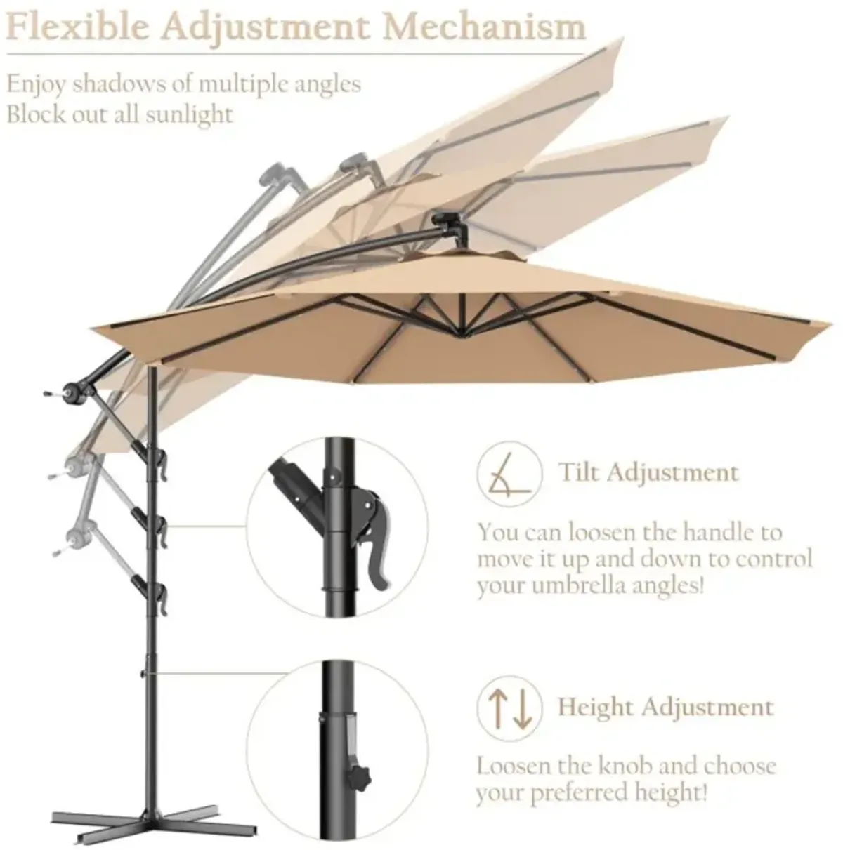 Hivvago 10 Feet Patio Umbrella with Crank and Solar LED Lights