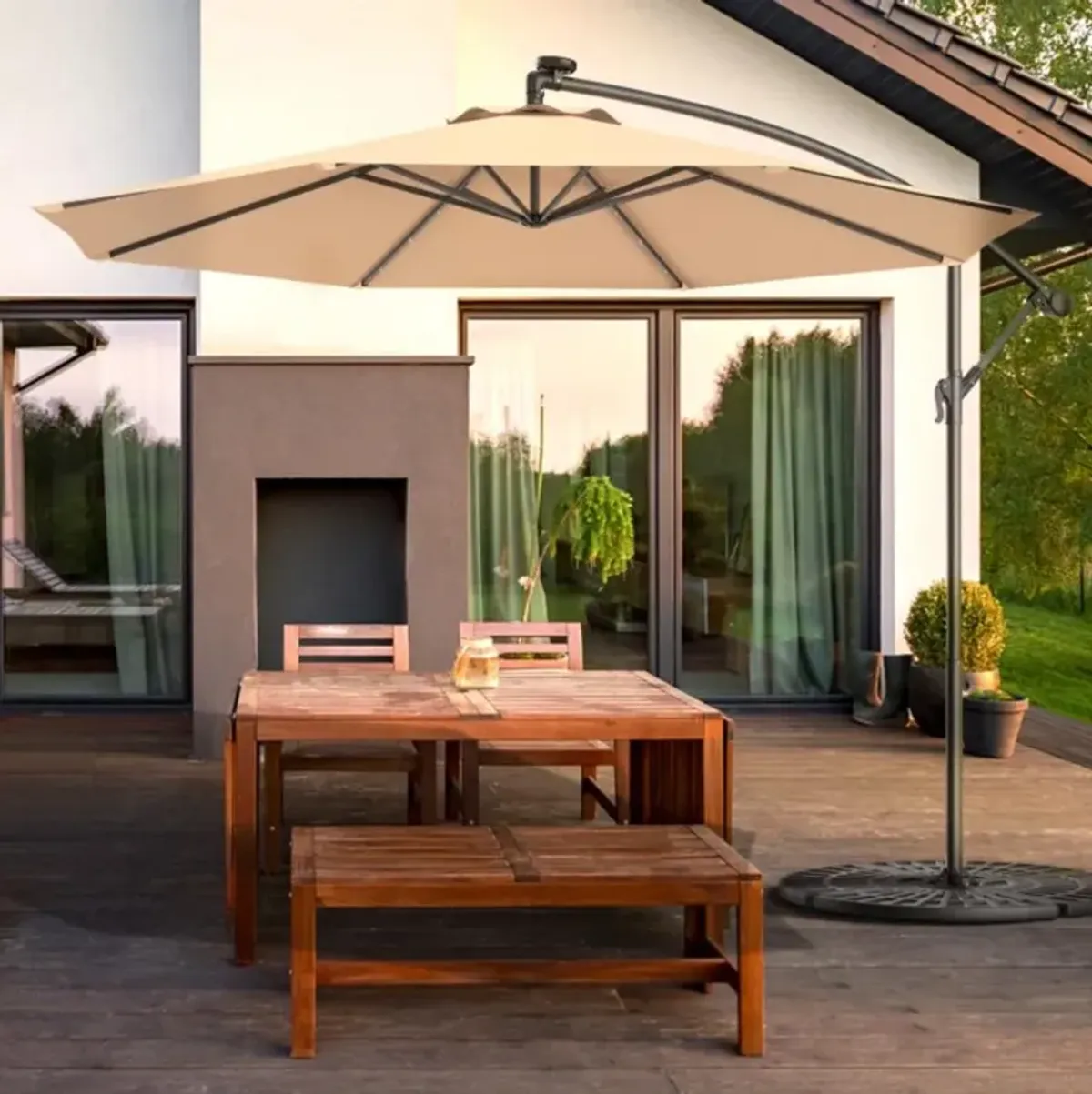 Hivvago 10 Feet Patio Umbrella with Crank and Solar LED Lights