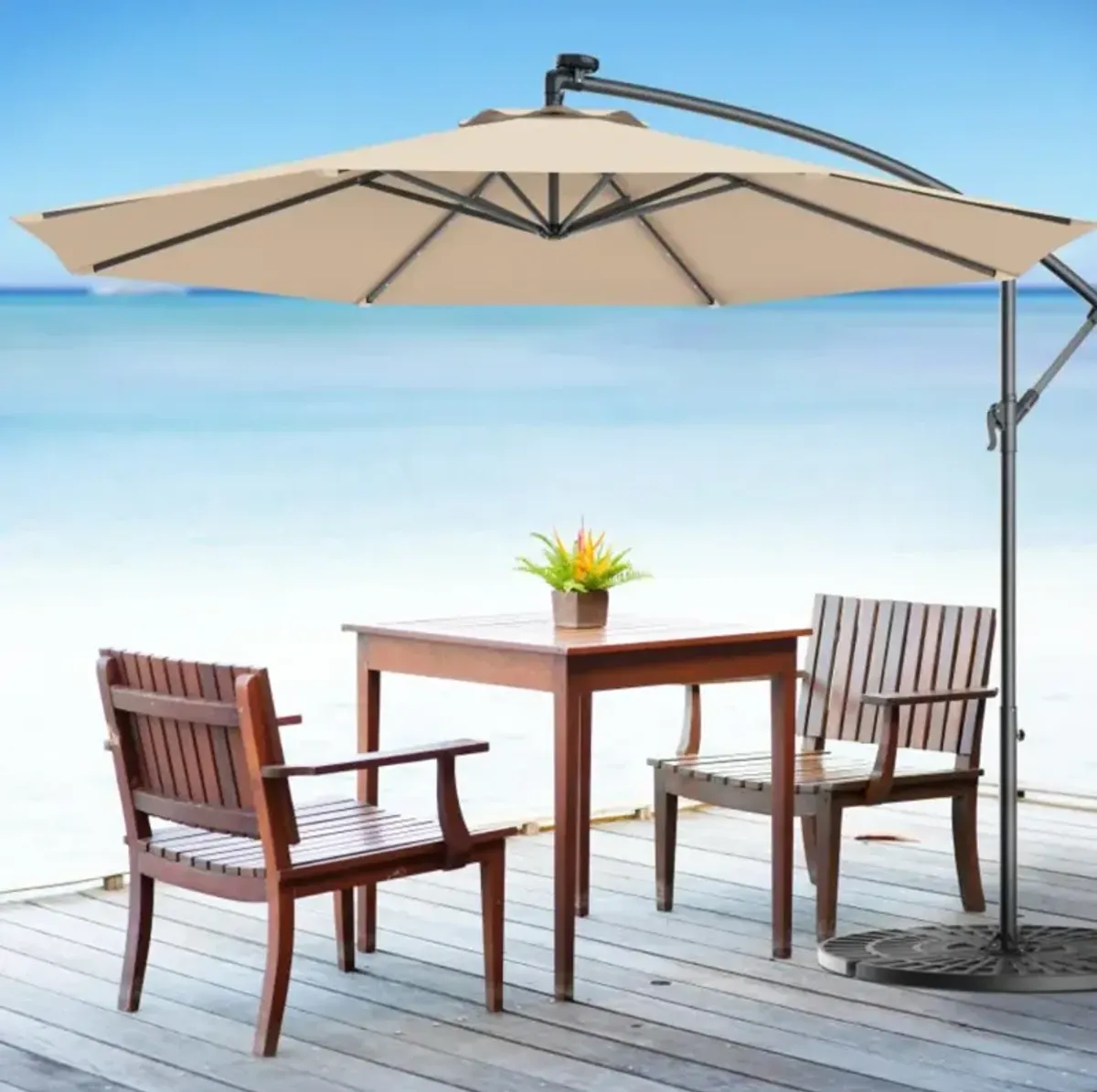 Hivvago 10 Feet Patio Umbrella with Crank and Solar LED Lights