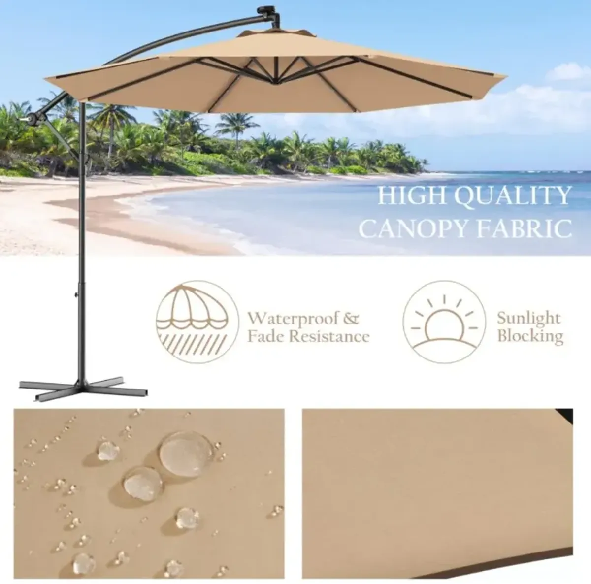 Hivvago 10 Feet Patio Umbrella with Crank and Solar LED Lights