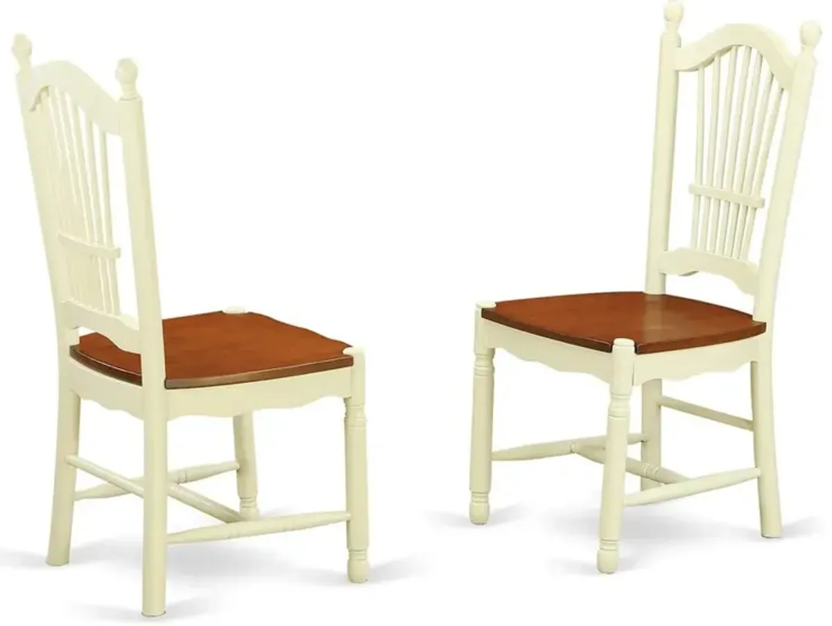 East West Furniture Dover  Dining  Room  Chairs  With  Wood  Seat  -  Finished  in  Buttermilk  and  Cherry,  Set  of  2