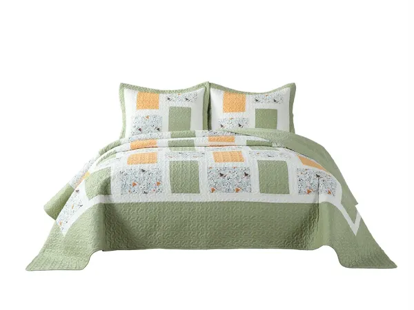 MarCielo 3Pcs Handcrafted Christmas Patchwork Cotton Vintage Style Holiday Bedspread Set PW103