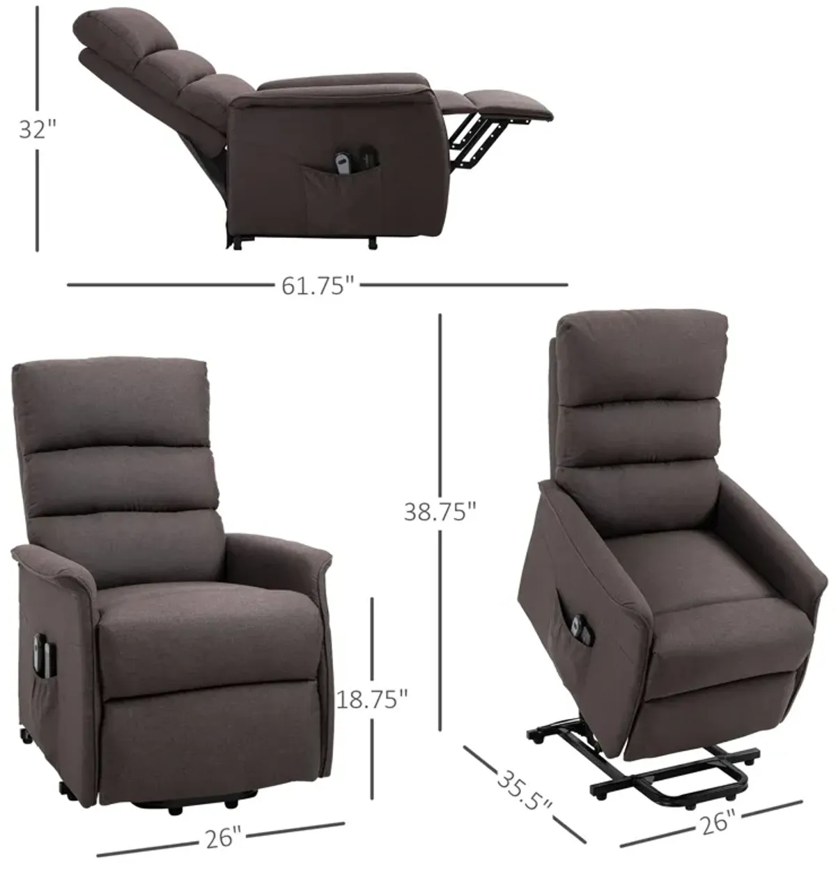 Brown Senior Comfort: Linen Power Lift Recliner with Remote Control