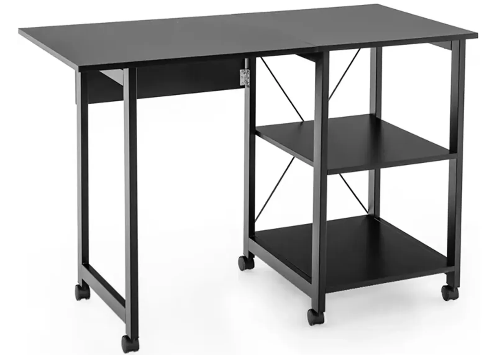 Rolling Folding Computer Desk with Storage Shelves