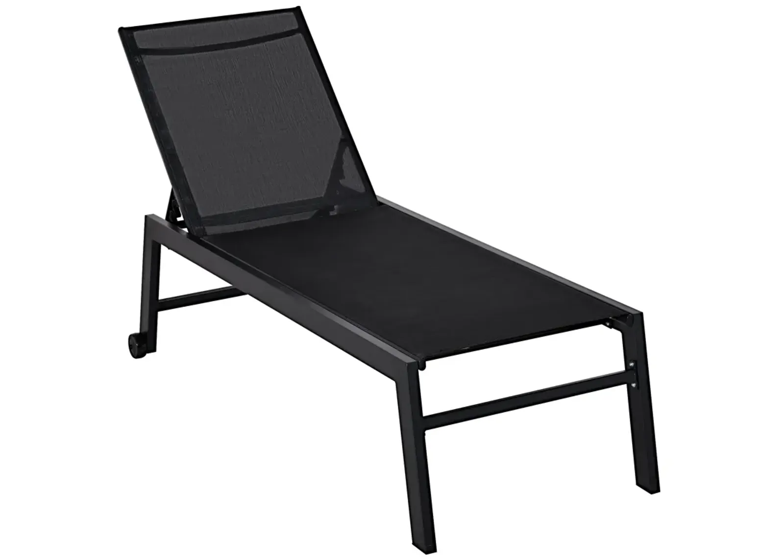 Black Patio Lounger: Chaise Chair with Wheels and Adjustable Back