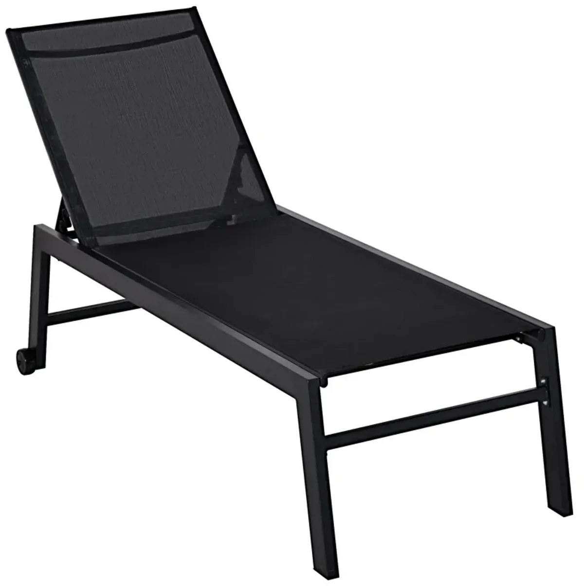 Black Patio Lounger: Chaise Chair with Wheels and Adjustable Back