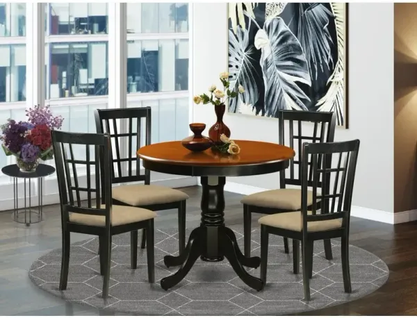 5 Pc Dining Table with 4 Linen Chairs in Black and Cherry