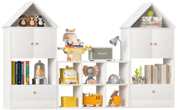 Kids Bookshelf with House-Shaped Design for Playroom & Bedroom Storage
