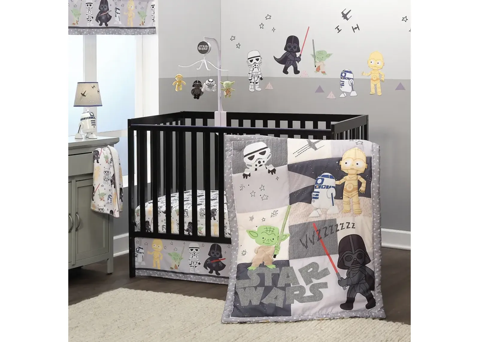 Lambs & Ivy Star Wars Classic 3-Piece Baby Crib Bedding Set - Yoda/Darth Vader