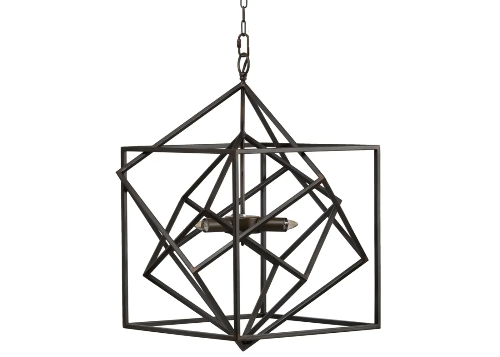 19 Inch 2 Light Chandelier, Geometric Pattern, Iron Frame, Retro, Black-Benzara