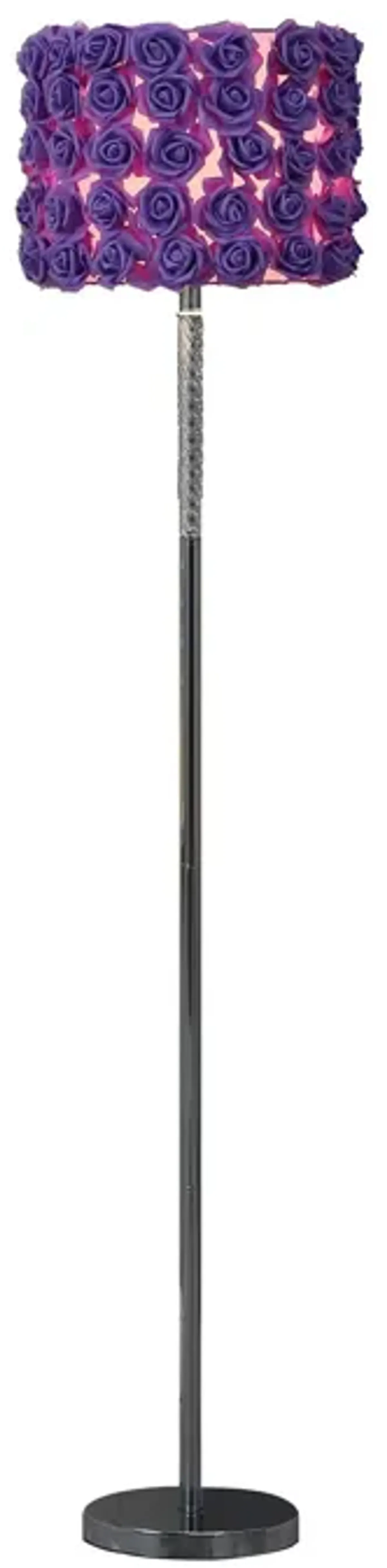 Finn 63 Inch Glamorous Floor Lamp, Rose Accent Shade, 100W, Purple, Silver-Benzara