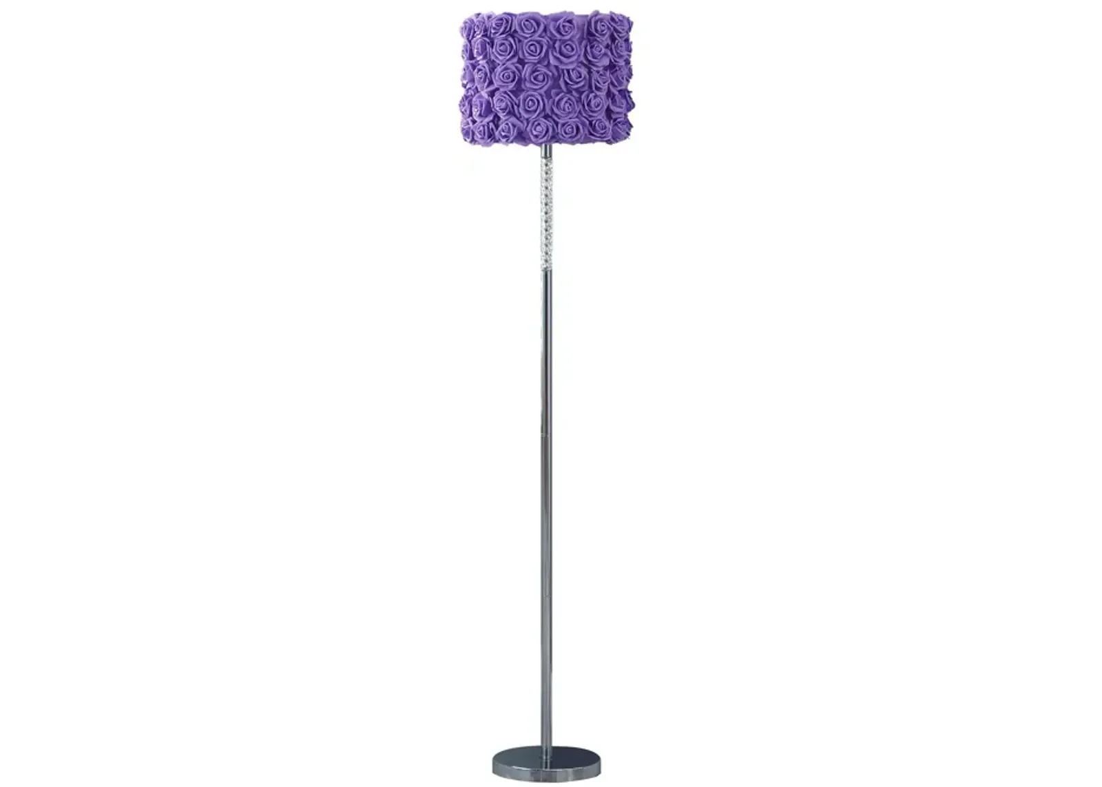 Finn 63 Inch Glamorous Floor Lamp, Rose Accent Shade, 100W, Purple, Silver-Benzara