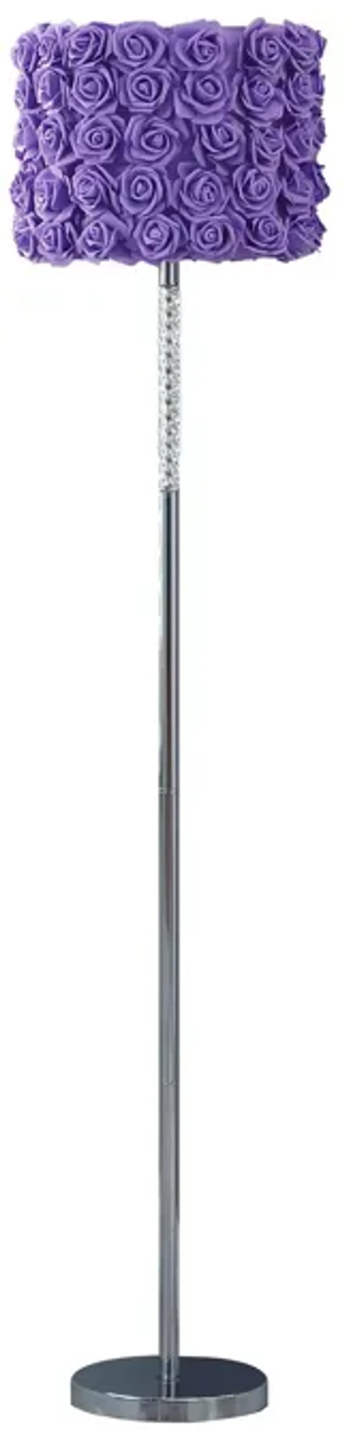 Finn 63 Inch Glamorous Floor Lamp, Rose Accent Shade, 100W, Purple, Silver-Benzara