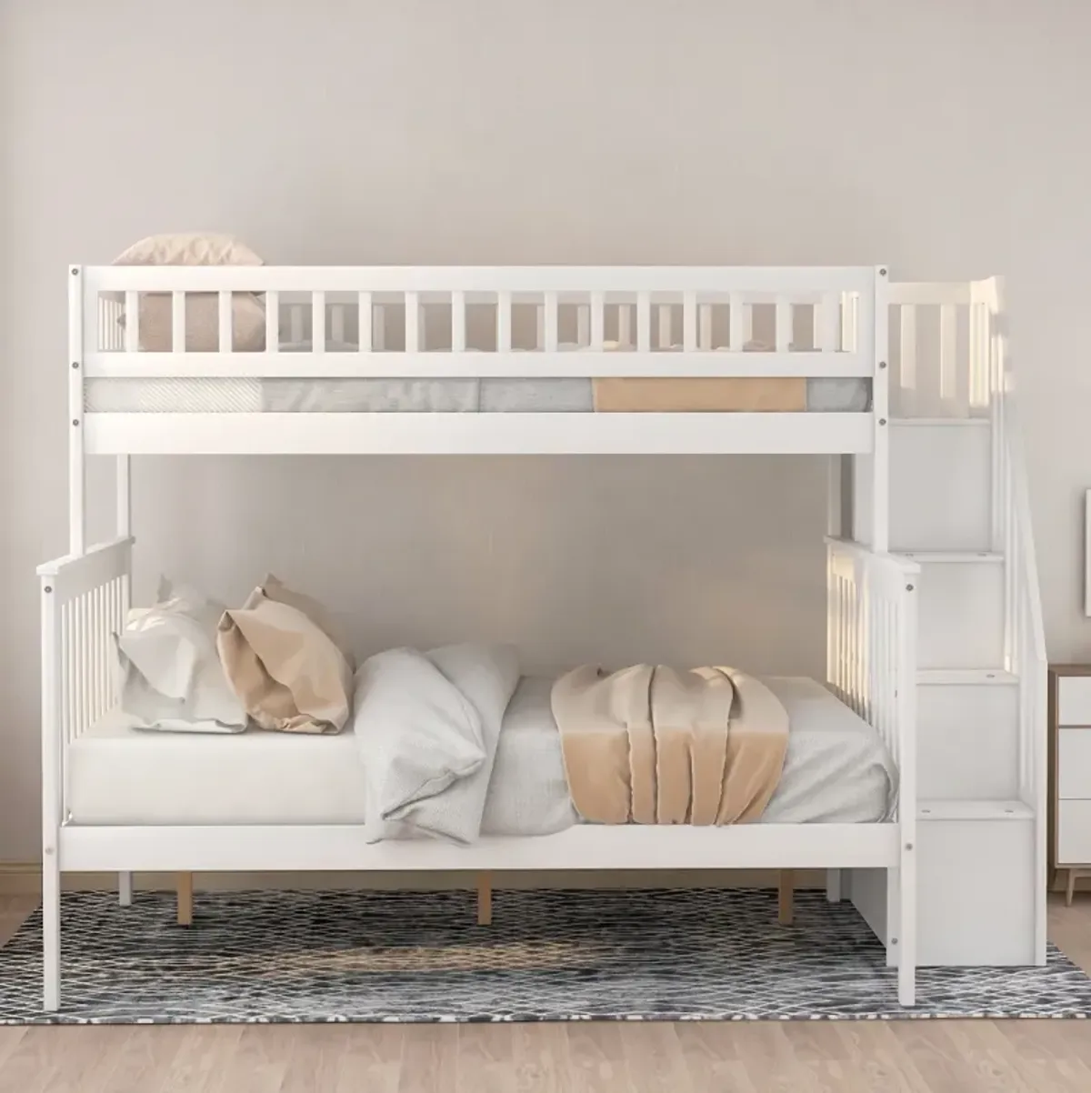 Twin Over Full Stairway Bunk Bed With Storage