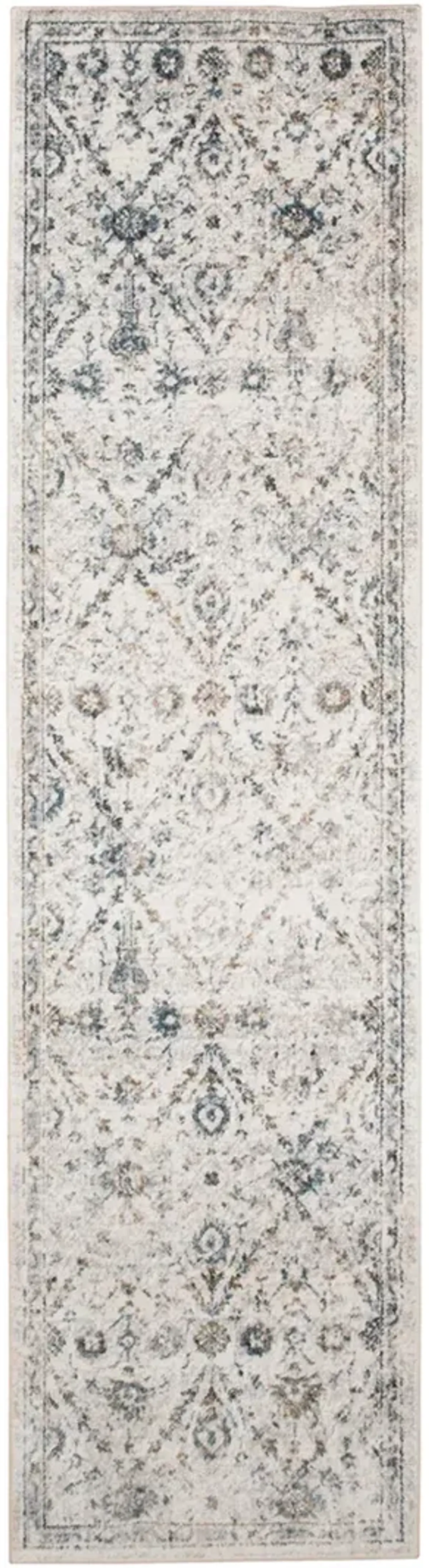 Astra Machine Washable ASW16 Ivory/Blue 2'2" x 8' Rug