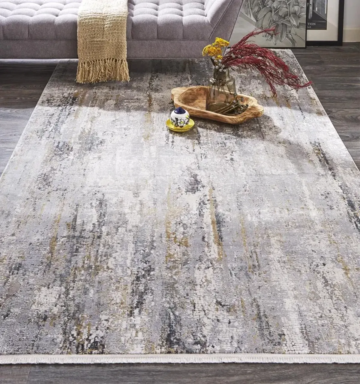 Cadiz 3887F Ivory/Gray/Gold 3'1" x 10' Rug