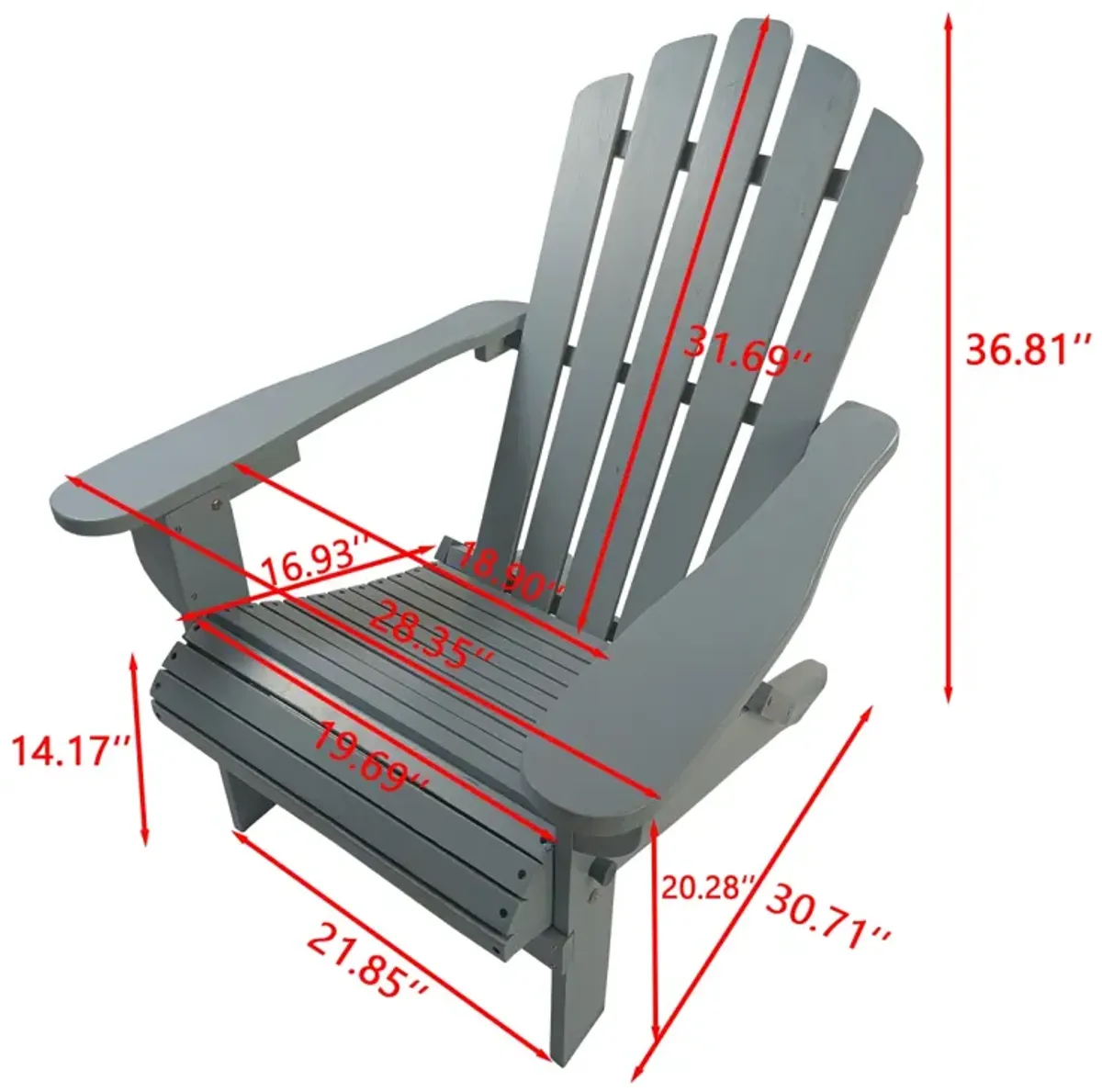 Outdoor Or Indoor Wood Adirondack Chair, Foldable, Grey