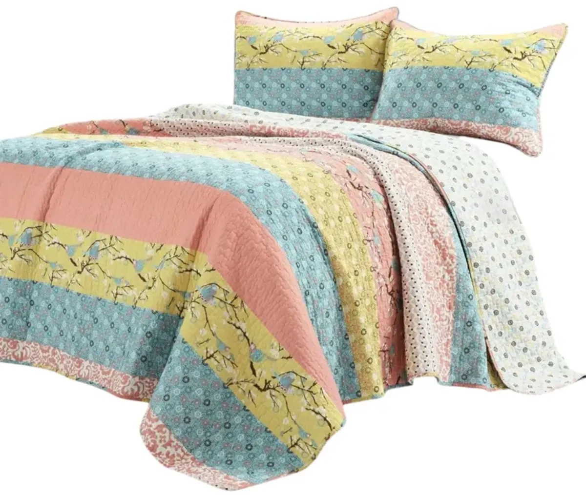Floral Reversible Lightweight Quilt Set for Bedspread and Bedroom Decor