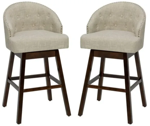Hivvago Set of 2 Swivel Bar Stools with Rubber Wood Legs and Padded Back
