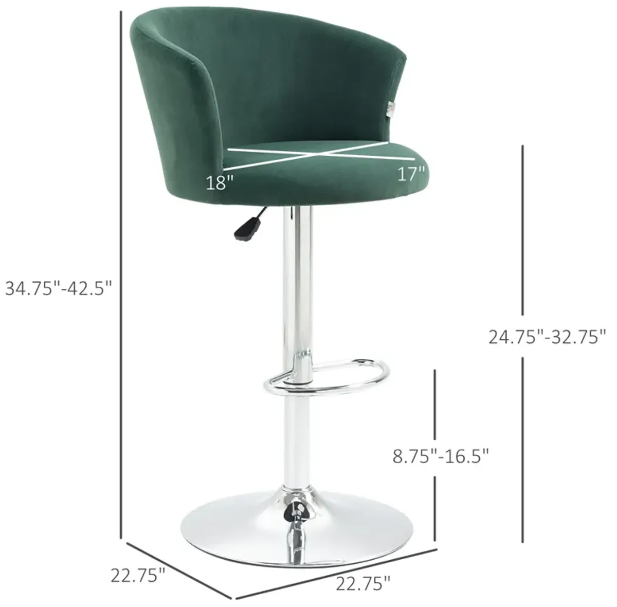 Dark Green Bar Seating: Set of 2 Velvet Swivel Counter Stools