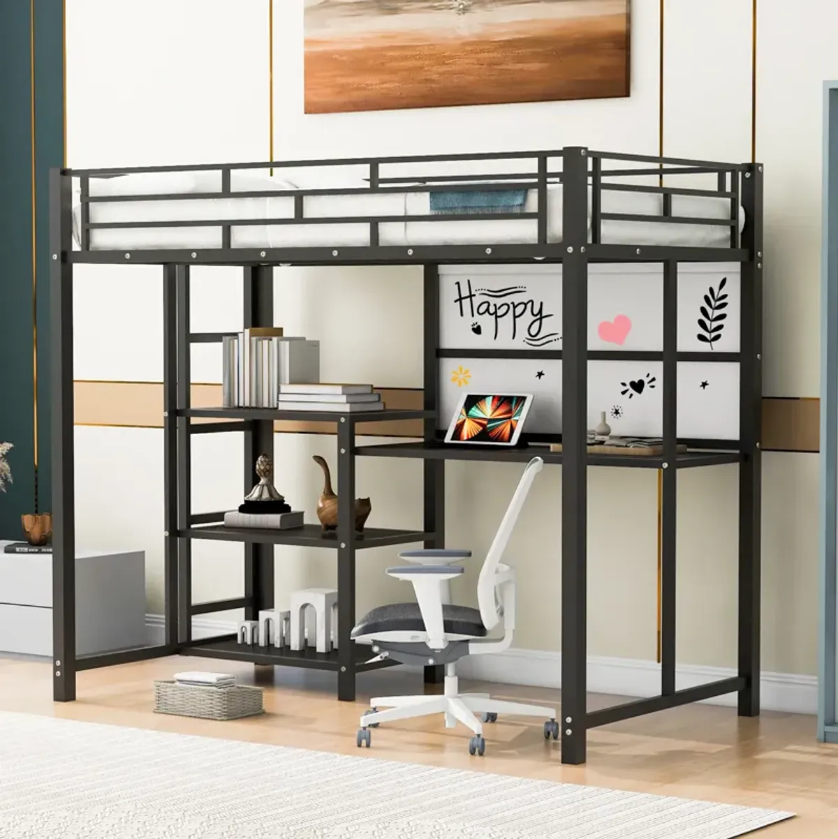 Merax Metal Loft Bed with Desk and Ladder