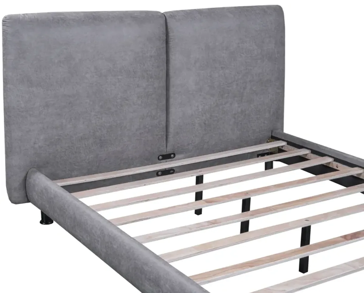 Merax Upholstered Platform Bed with Two Large Headrests