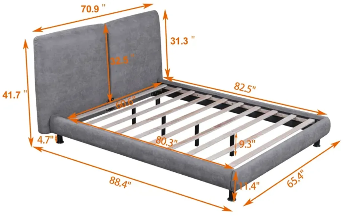 Merax Upholstered Platform Bed with Two Large Headrests