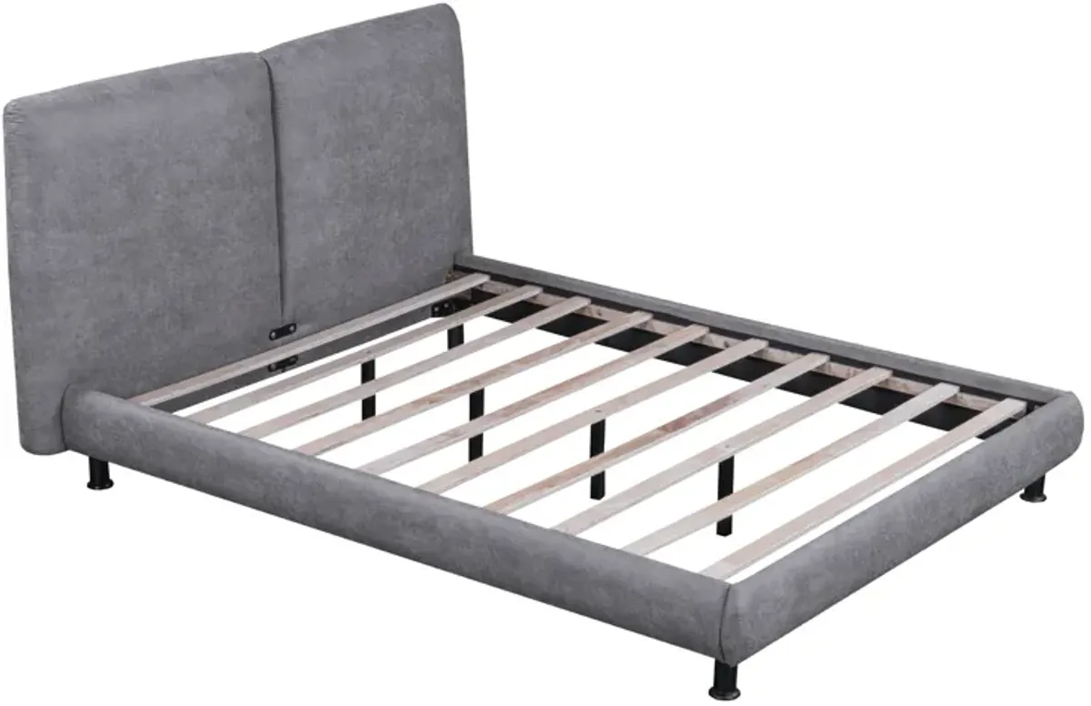 Merax Upholstered Platform Bed with Two Large Headrests