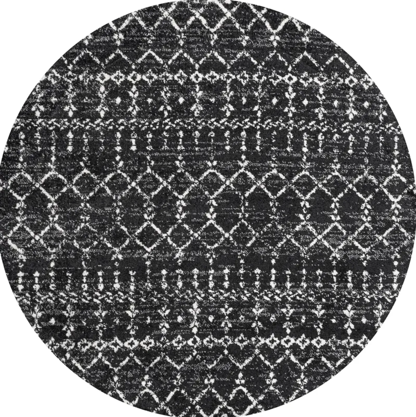 Moroccan HYPE Boho Vintage Diamond Black/Ivory 3' Round Area Rug