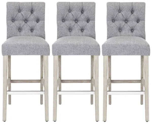 WestinTrends 29" Linen Fabric Tufted Upholstered Bar Stool (Set of 3), Antique Grey