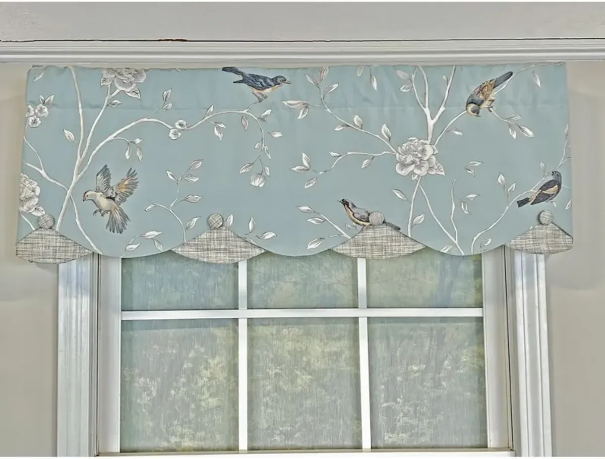 RLF Home Trend Bird Petticoat Valance Citrine. 3"Rod Pocket, Contrast Bottom fabric. Hand Made Buttons 50"W x 15"L