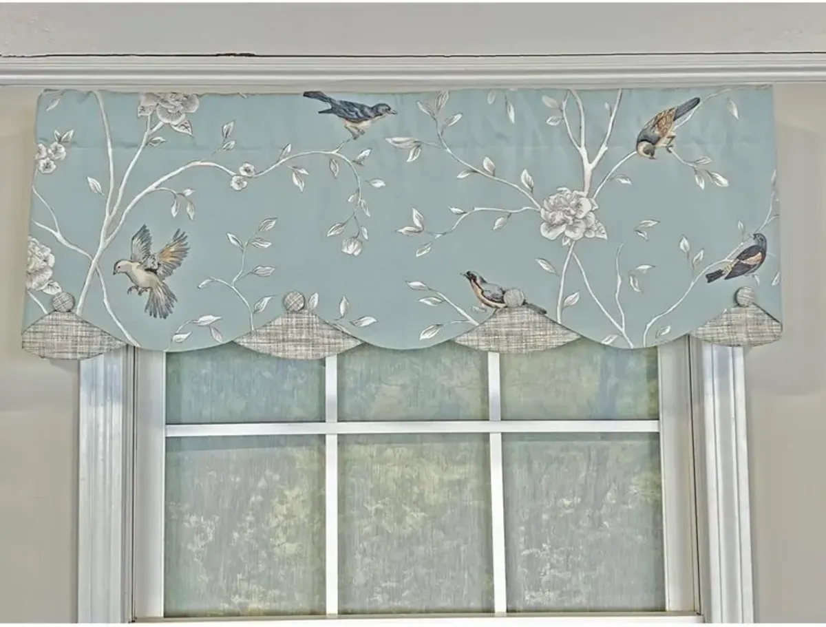 RLF Home Trend Bird Petticoat Valance Citrine. 3"Rod Pocket, Contrast Bottom fabric. Hand Made Buttons 50"W x 15"L