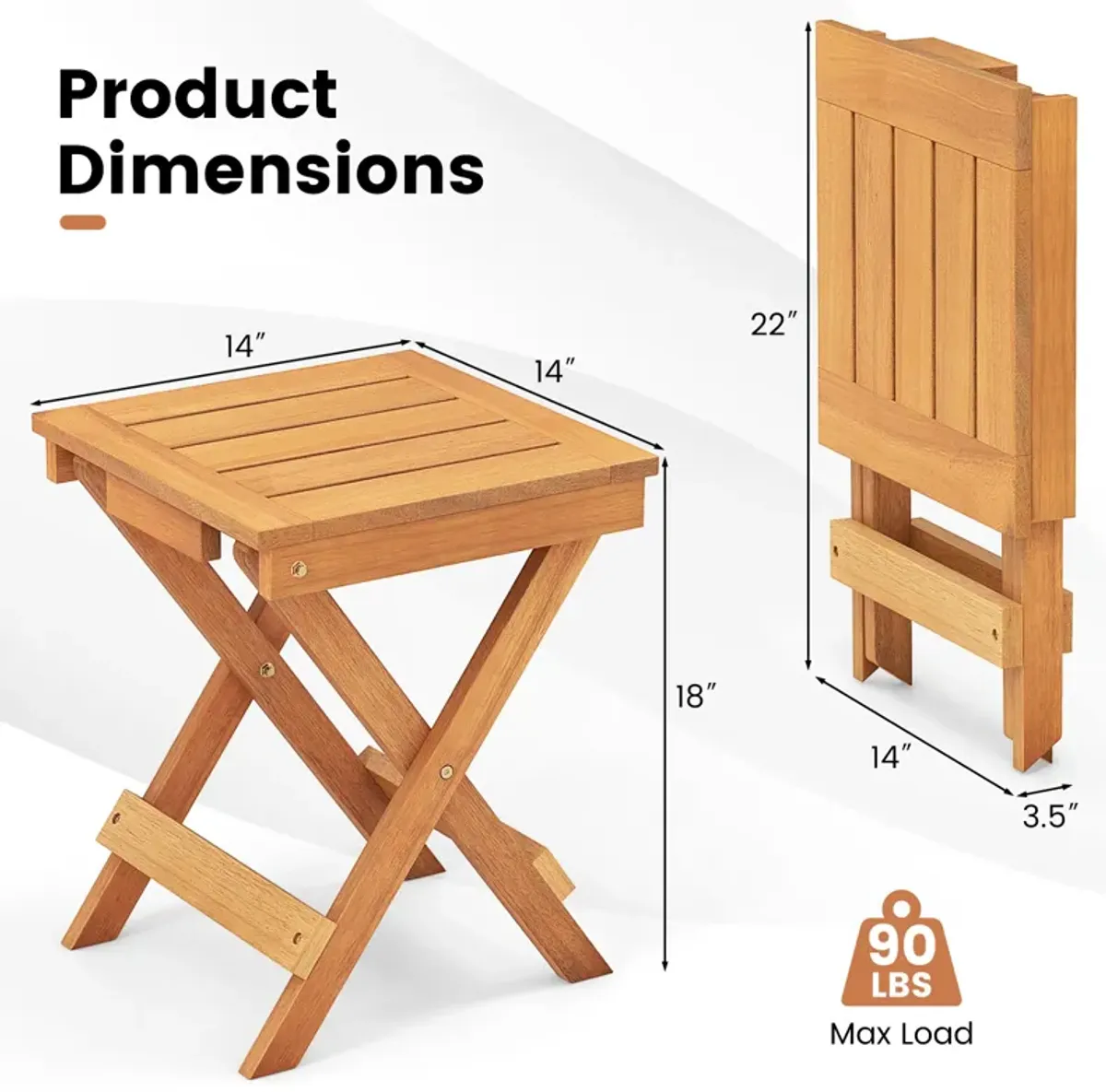 14 Inch Compact Folding Side Table with Slatted Tabletop