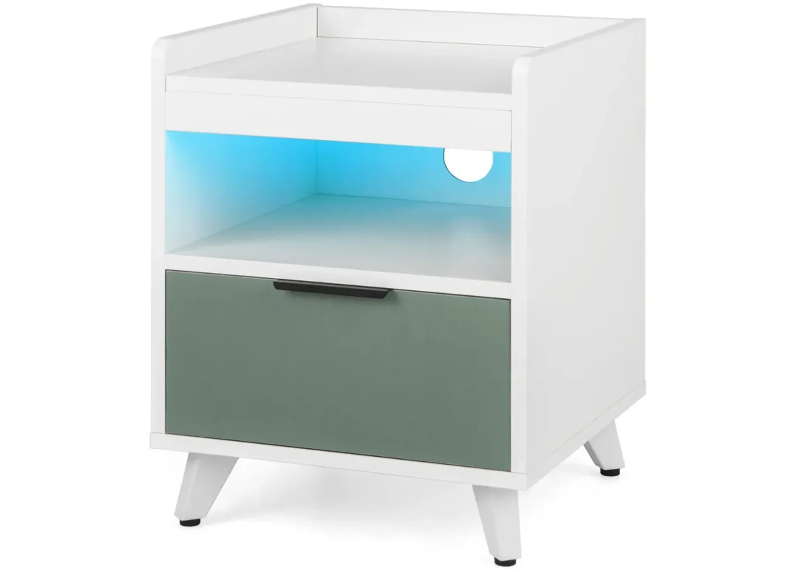 Modern Nightstand with LED Lights Sliding Drawer and Open Compartment-White