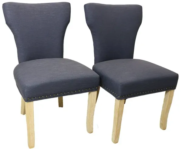 Transitional Jill Side Chair In Blue Weave Fabric in Natural 2-Piece Set
