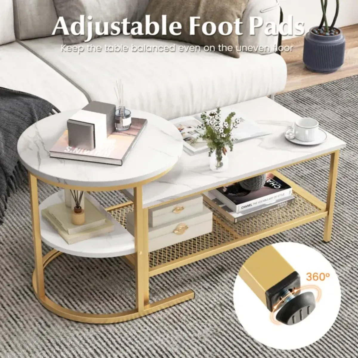 Hivvago Nesting Coffee Table with Extra Storage Shelf for Living Room