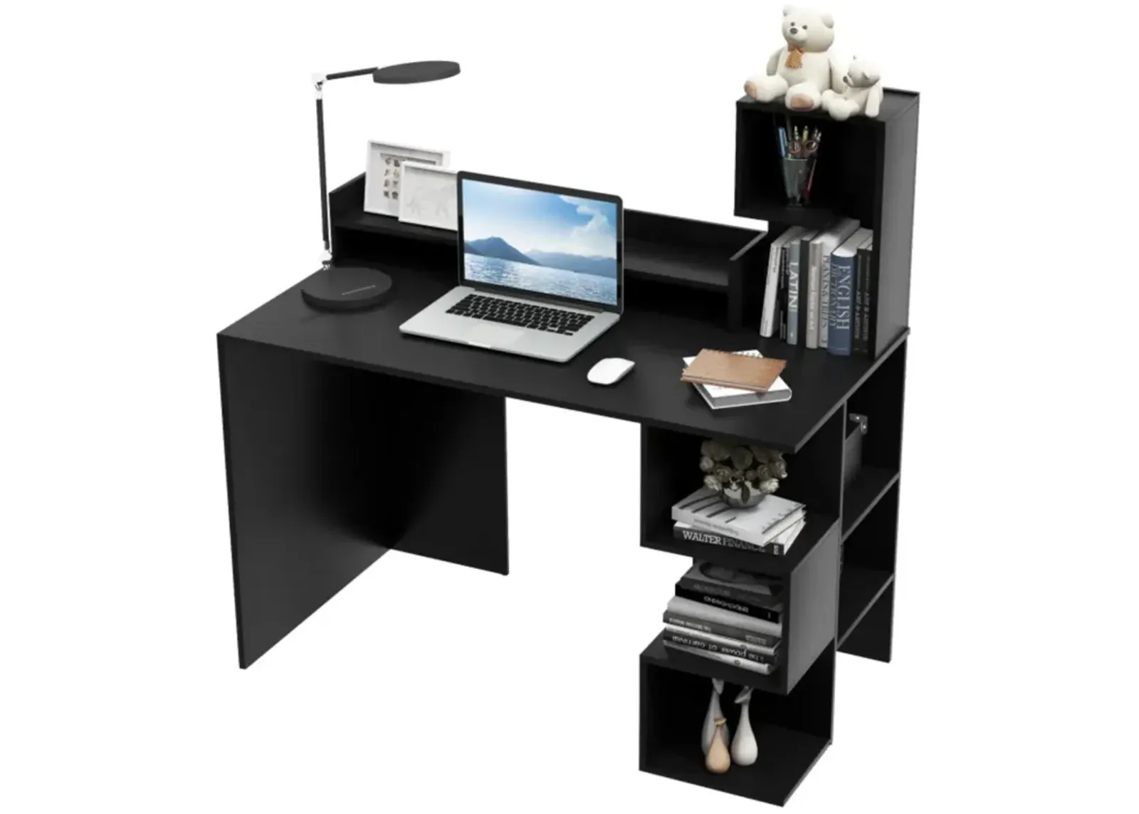 Hivvago Modern Computer Desk with Storage Bookshelf and Hutch for Home Office