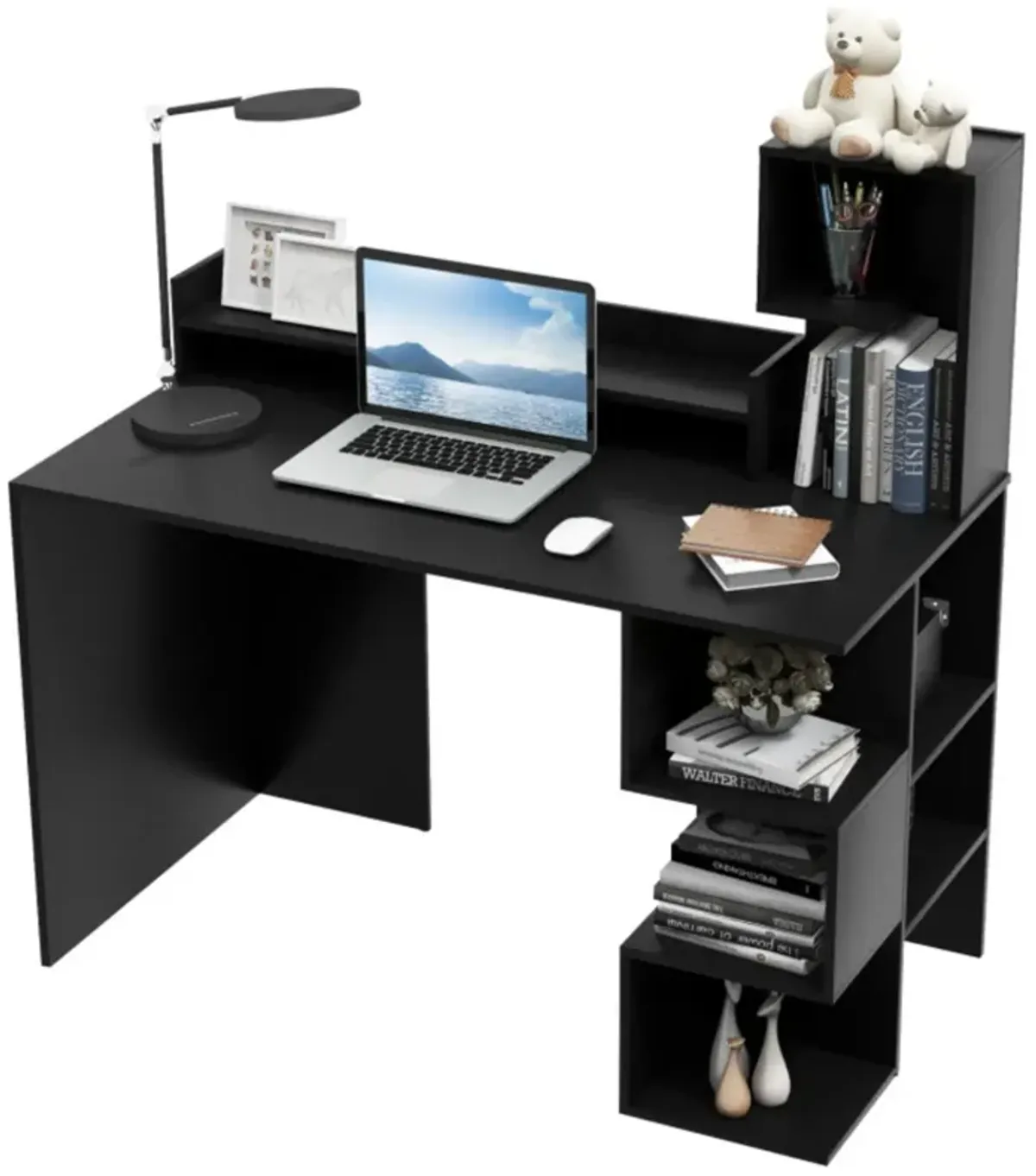 Hivvago Modern Computer Desk with Storage Bookshelf and Hutch for Home Office