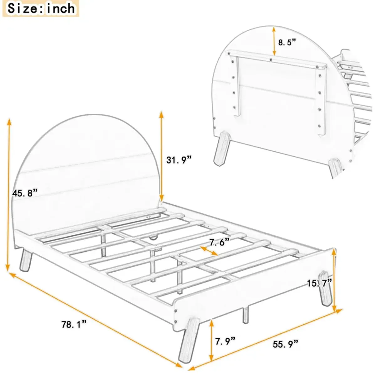 Merax Wooden Platform Bed With Curved Headboard