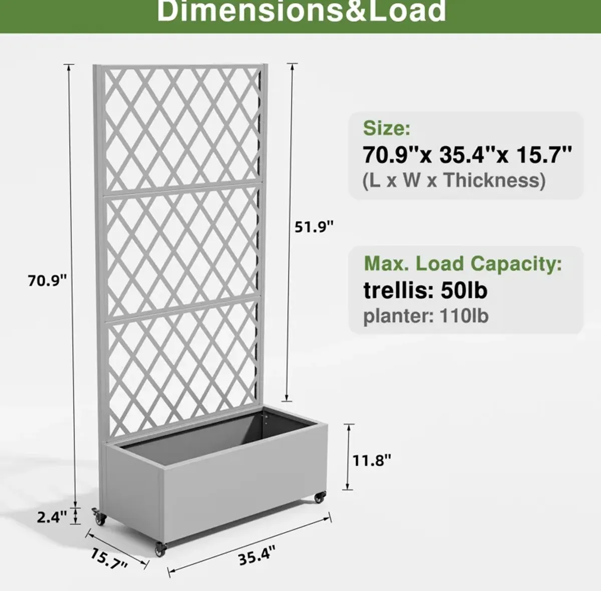 71*35.5 Metal Planter Box with Trellis