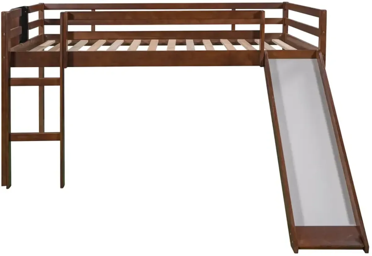 Full Size Loft Bed Wood Bed with Slide, Stair and Chalkboard