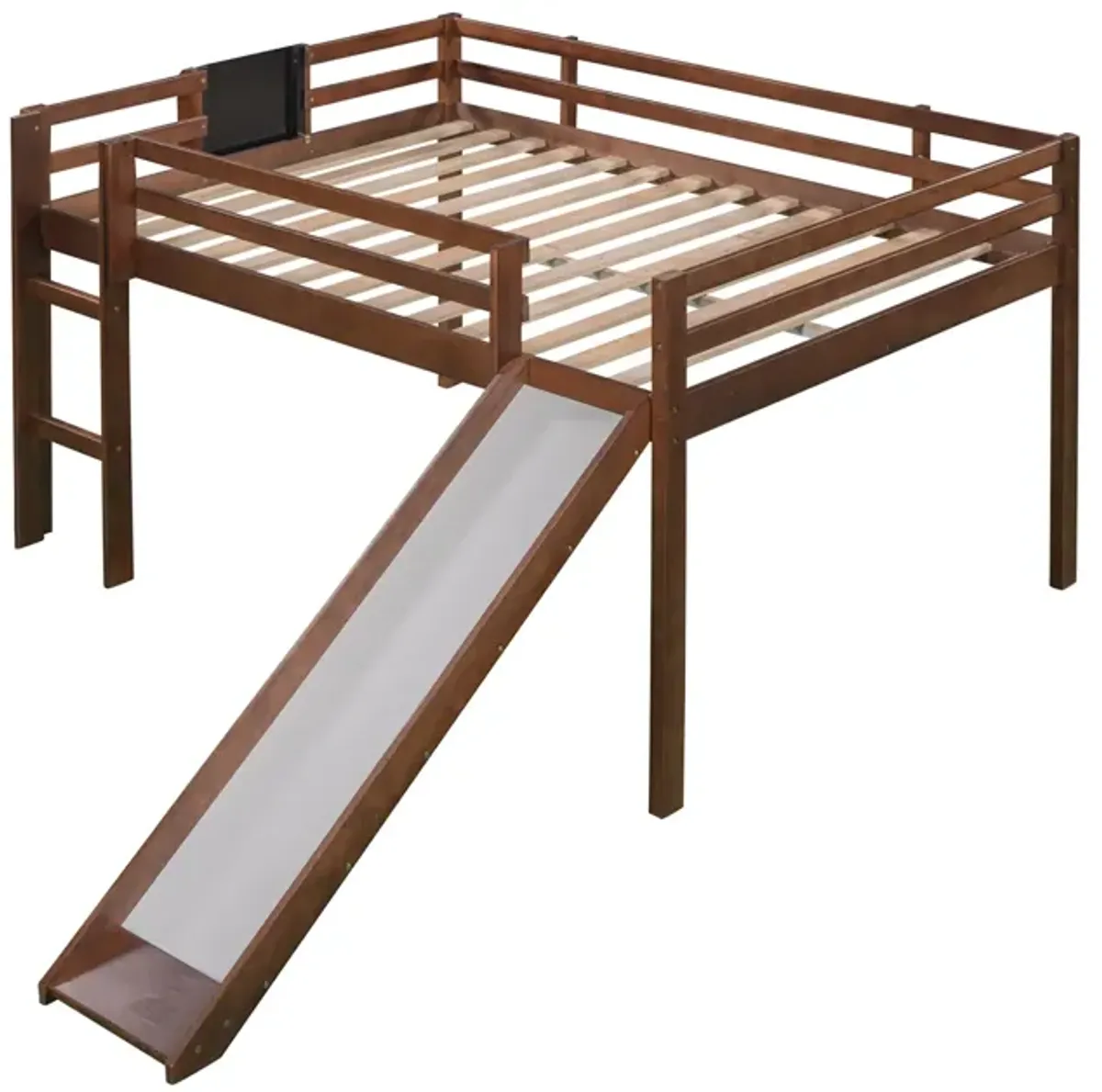 Full Size Loft Bed Wood Bed with Slide, Stair and Chalkboard