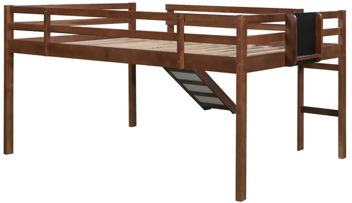 Full Size Loft Bed Wood Bed with Slide, Stair and Chalkboard