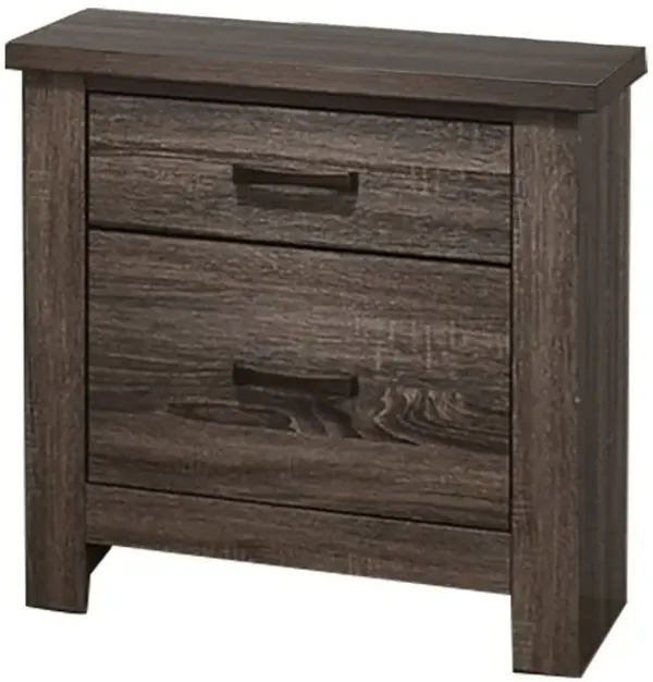Soma 24 Inch Rustic 2 Drawer Nightstand, Sleek Metal Bar Handles, Oak Gray - Benzara