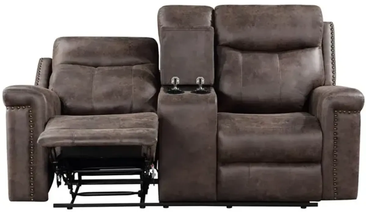 New Classic Furniture Quade Console Loveseat W/ Dual Recliners-Mocha