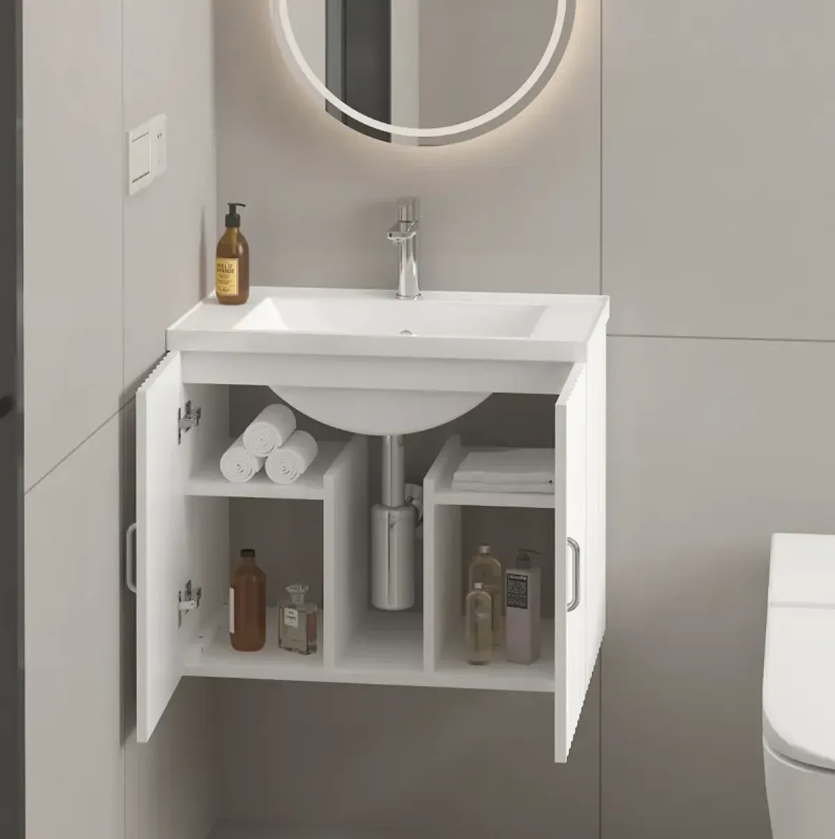 24" Floating Wall Mounted Bathroom Vanity With White Porcelain Sink And Soft Close Doors